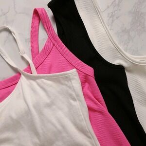 Lot of 4 Women's Ribbed & Plain‎ Tank Tops - White Black Pink Smalls & XS